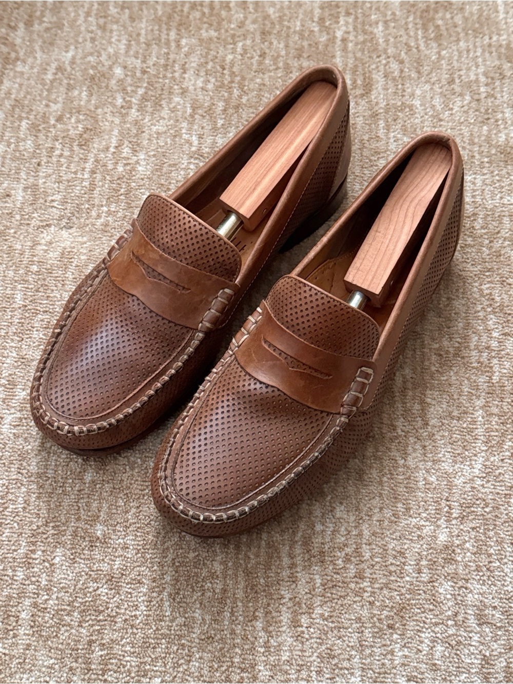 Martin Dingman Perforated Leather Penny Loafers - Picture 2 of 11